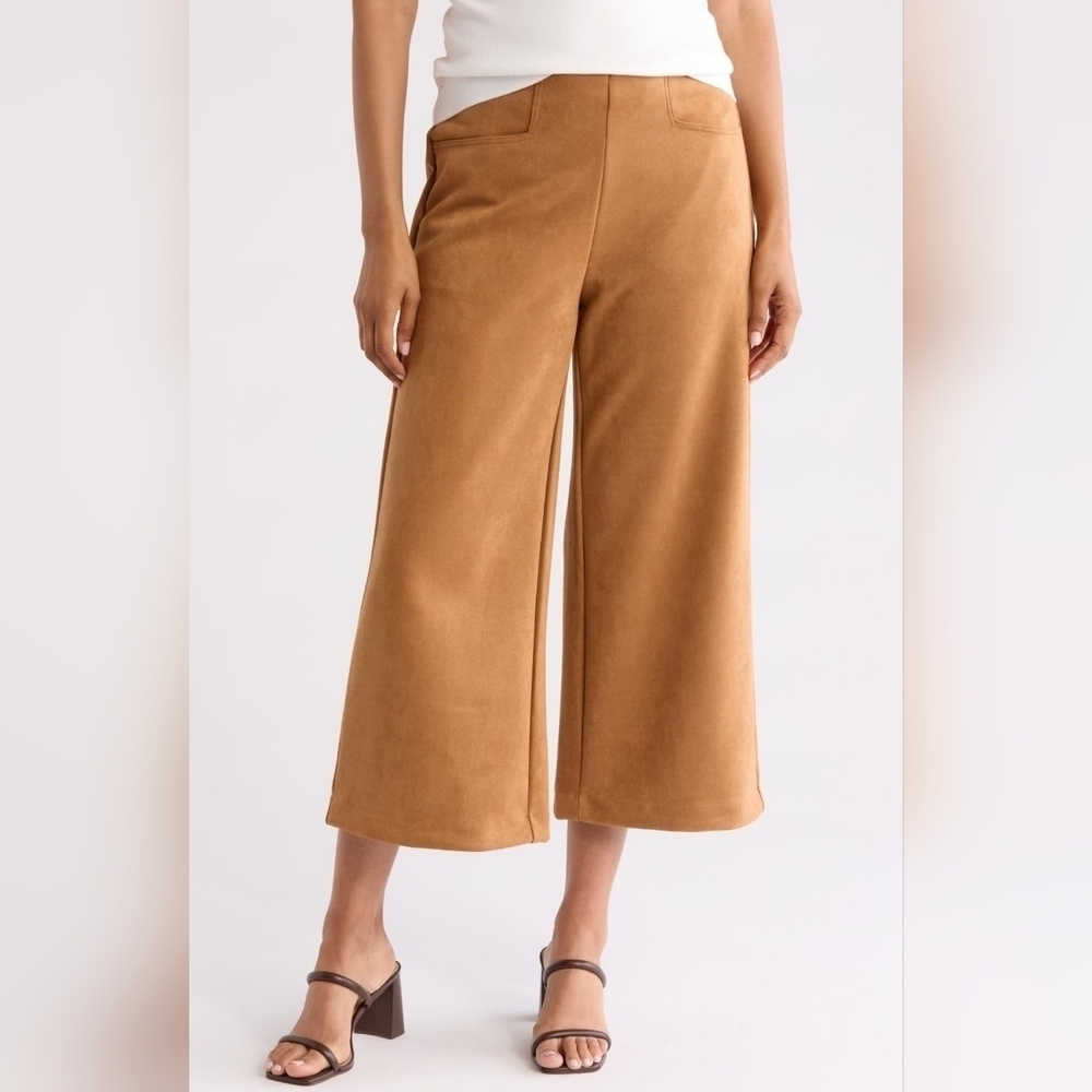T Tahari Wide Leg Faux Suede Crop Pants, Tobacco XL